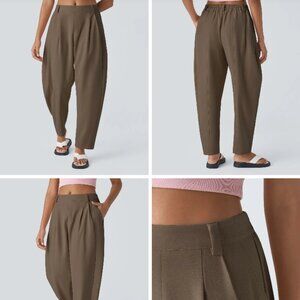 HALARA Olive Brown Relaxed Pleat-Front Pants